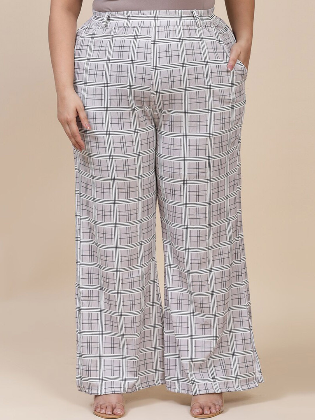 

Flambeur Women Printed Pleated Mid-Rise Regular Fit Trousers, Grey