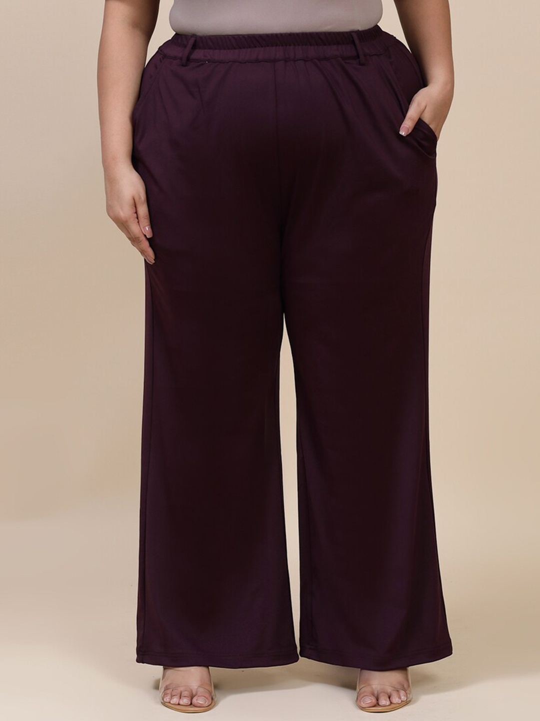 

Flambeur Plus Size Women Mid-Rise Parallel Trousers, Brown