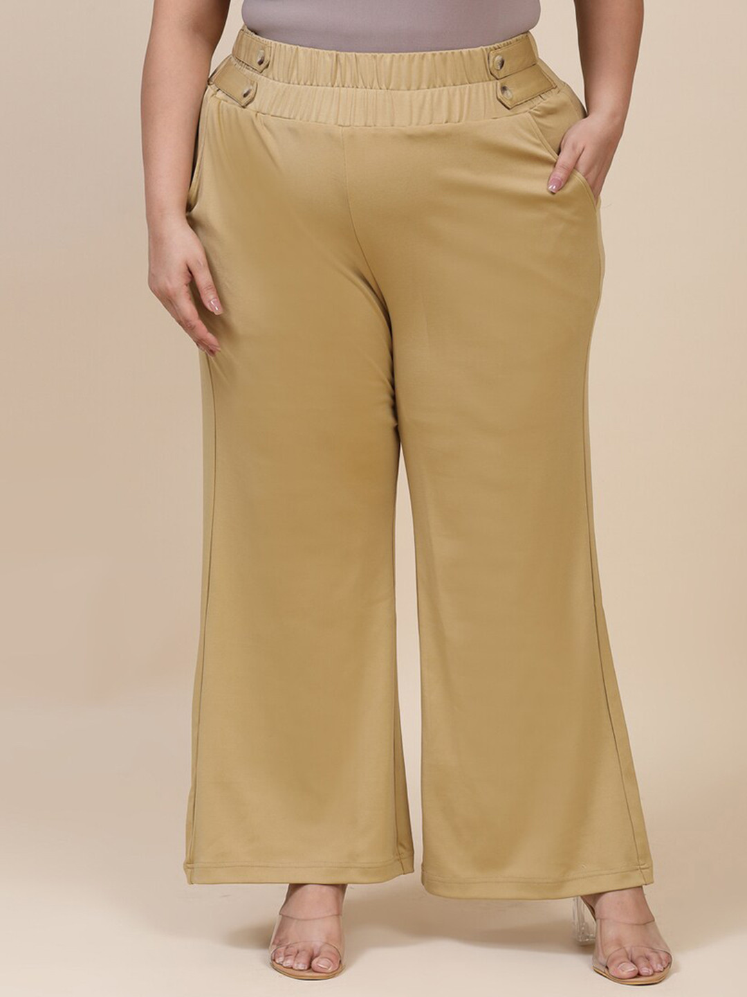 

Flambeur Women Plus Size Mid-Rise Parallel Trouser, Camel brown