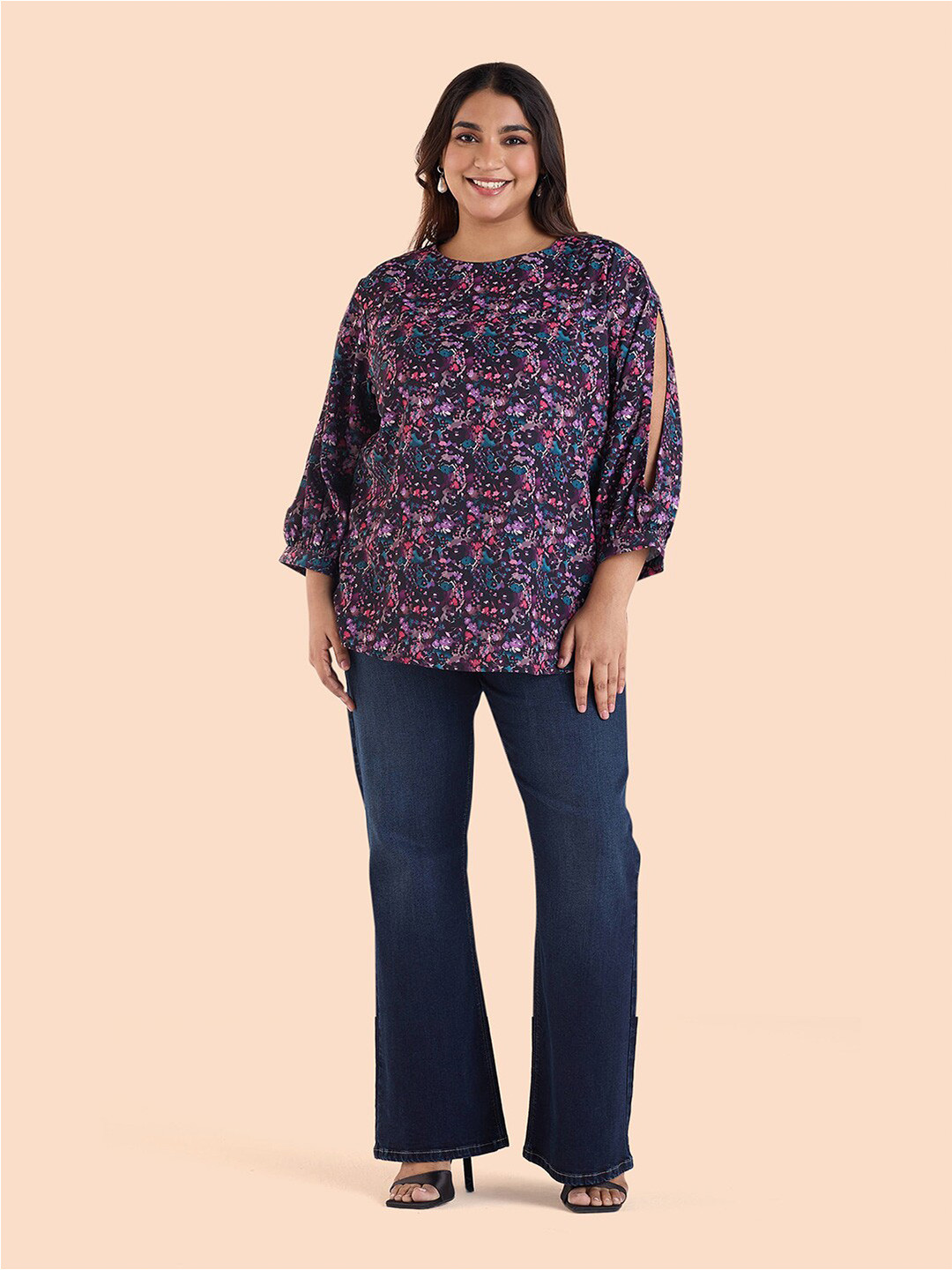 

Big Hello - The Plus Life Floral Printed Top, Purple