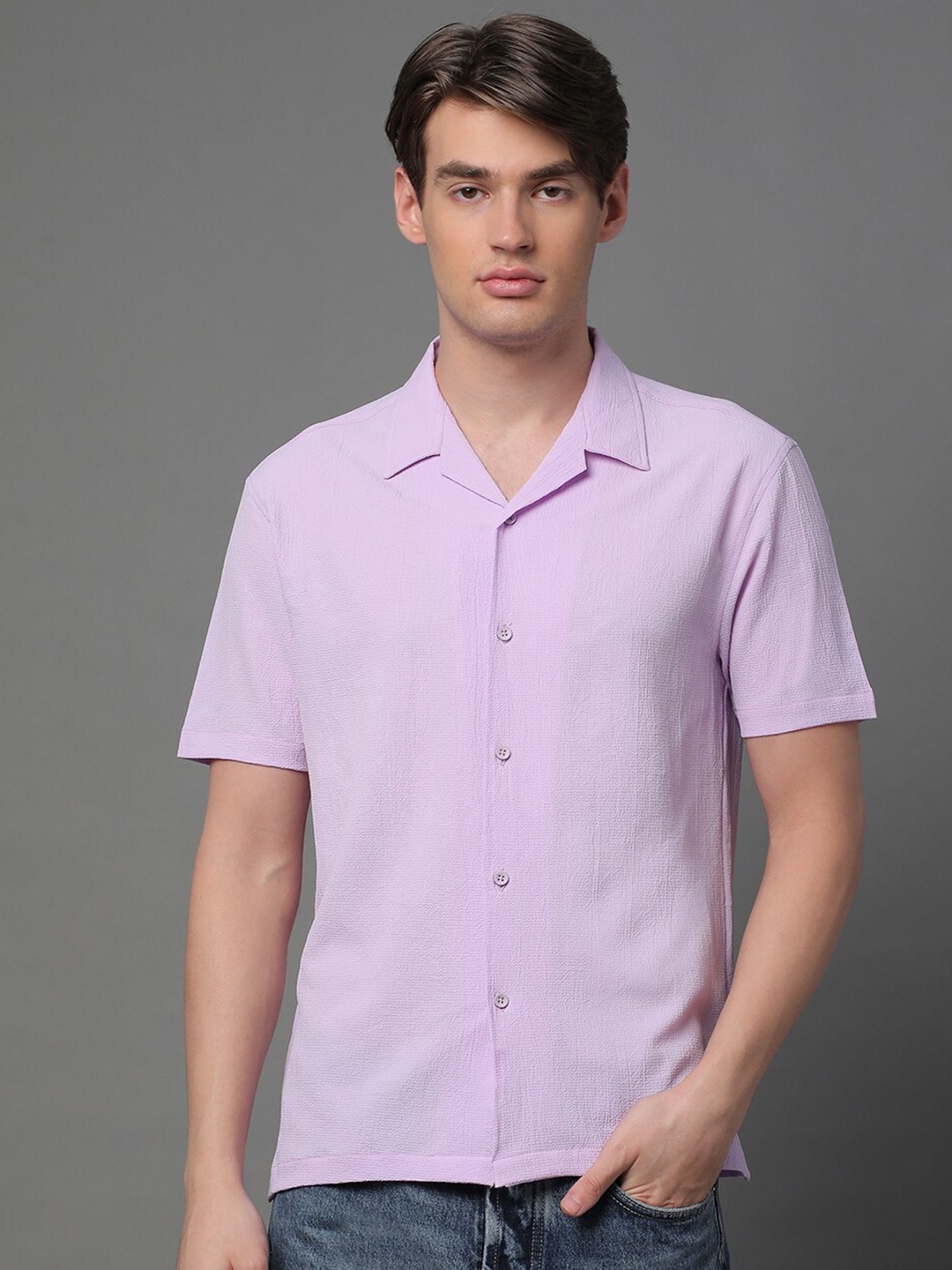 

Voroxy Spread Collar Short Sleeves Relaxed Regular Fit Casual Shirt, Lavender