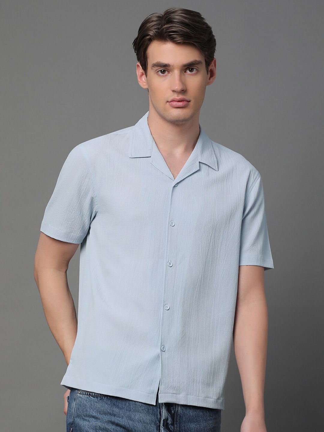 

Voroxy Spread Collar Short Sleeves Relaxed Regular Fit Casual Shirt, Blue