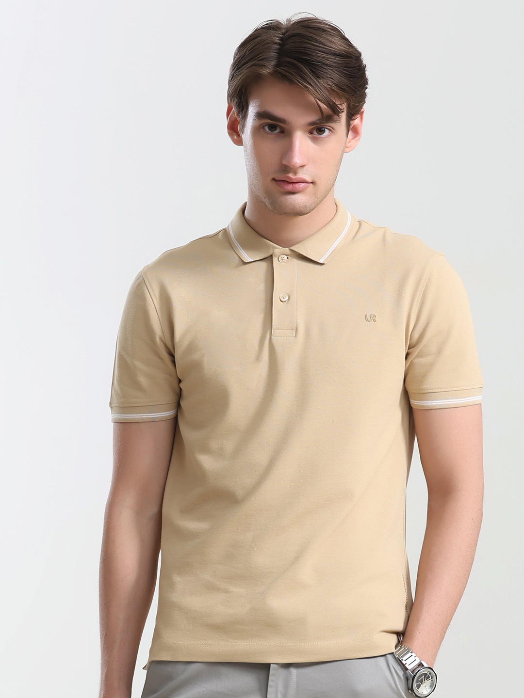 

TURMS Anti Stain Anti Odor Water Repellent Cotton Polo T-Shirt, Camel brown