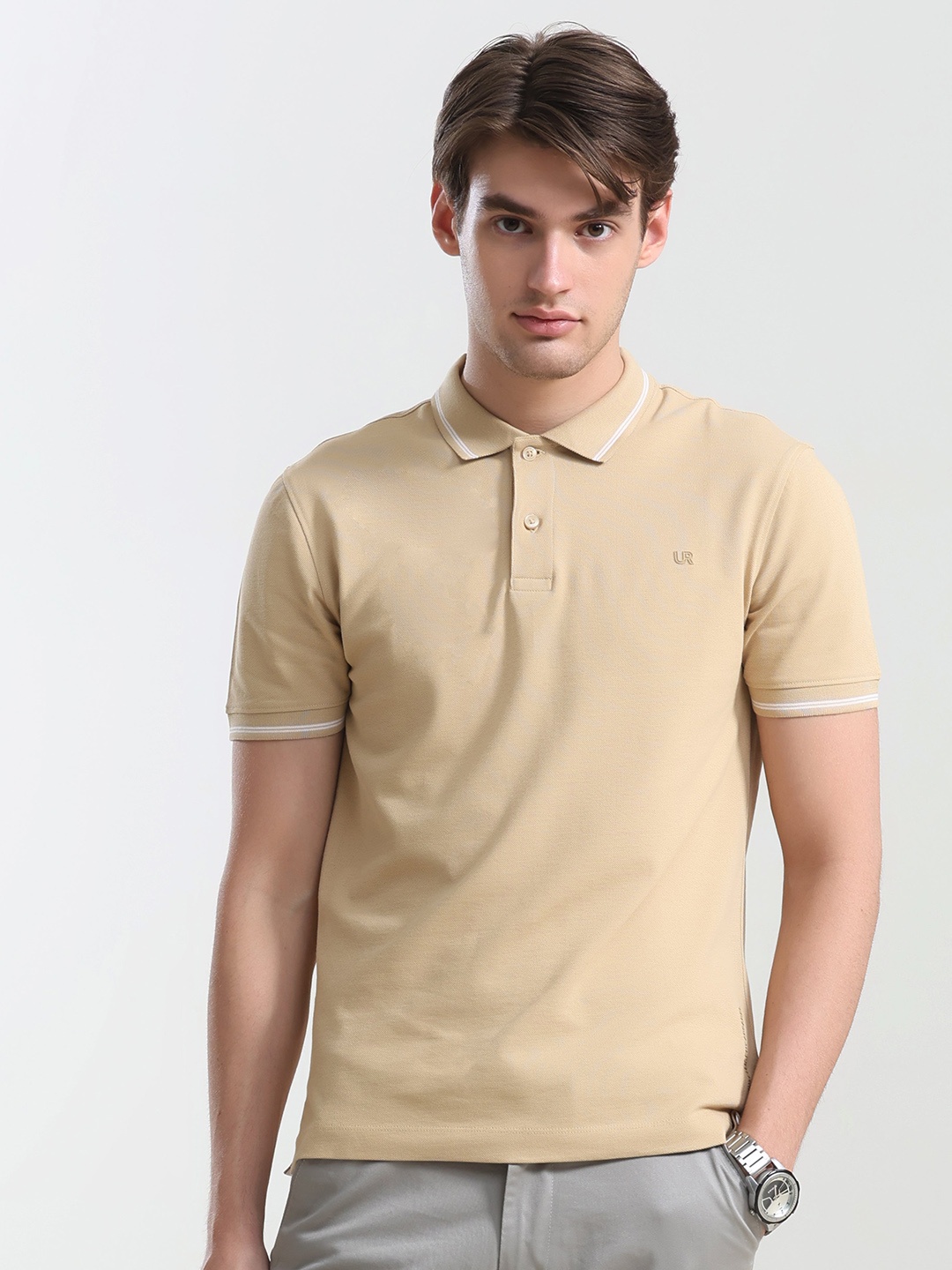 

TURMS Anti Stain Anti Odor Water Repellent Cotton Polo T-Shirt, Camel brown