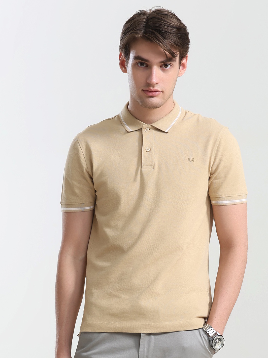 

TURMS Anti Stain Anti Odor Water Repellent Cotton Polo T-Shirt, Camel brown