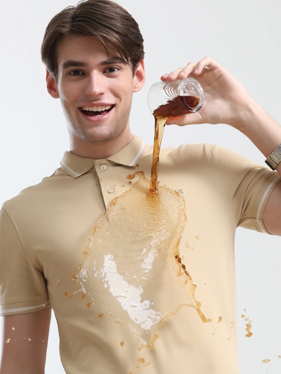 

TURMS Anti Stain Anti Odor Water Repellent Cotton Polo T-Shirt, Camel brown