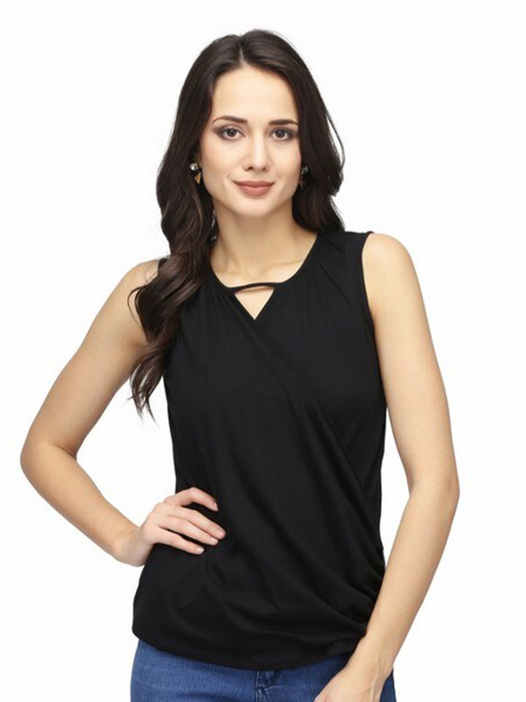 

Karmic Vision Keyhole Neck Knitted Top, Black