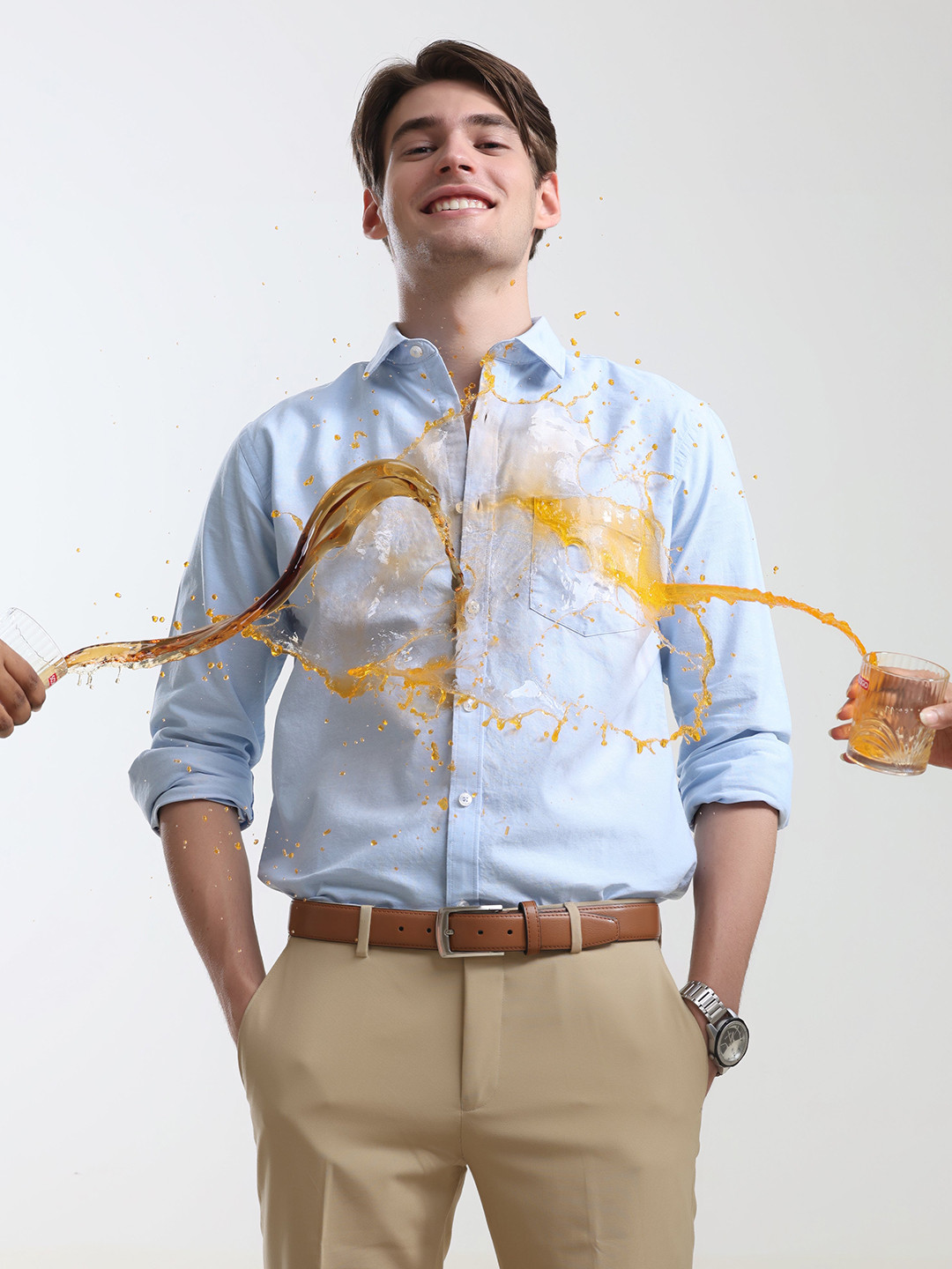 

TURMS Classic Tailored Fit Anti-Stain Formal Cotton Shirt, Blue