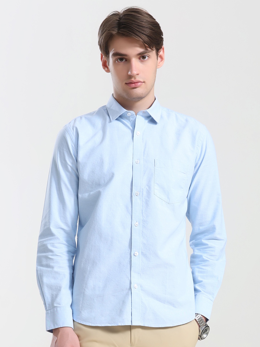 

TURMS Classic Tailored Fit Spread Collar Floral Printed Cotton Casual Shirt, Blue