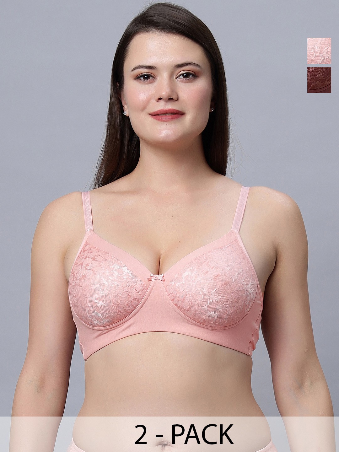 

In Care Pack Of 2 Lace Heavily Padded Pure Cotton Push-Up Bra With All Day Comfort, Brown