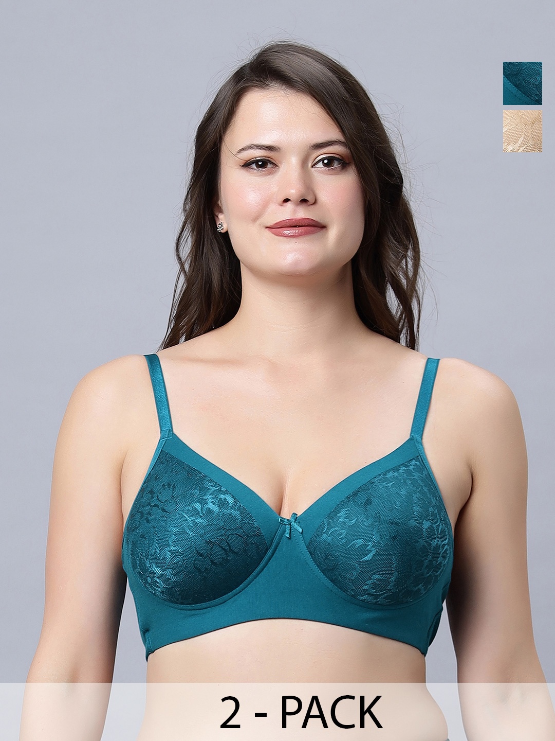 

In Care Pack Of 2 Lace Heavily Padded Pure Cotton Push-Up Bra With All Day Comfort, Blue