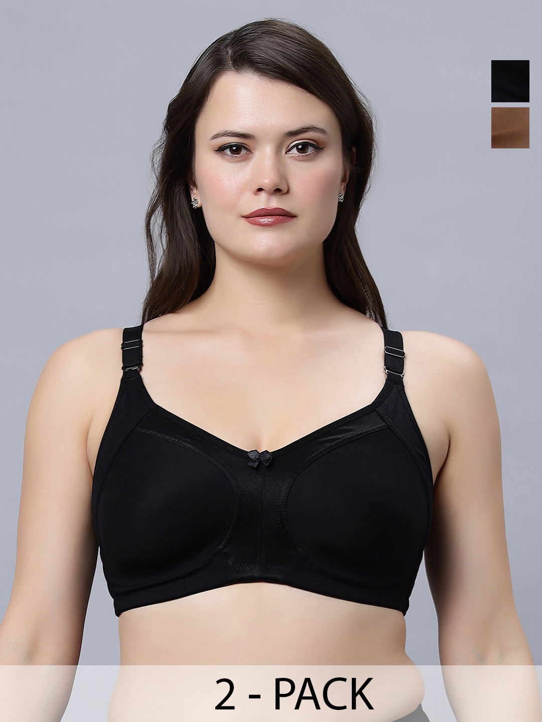 

In Care Pack Of 2 Full Coverage Pure Cotton Push-Up Bras With All Day Comfort, Black