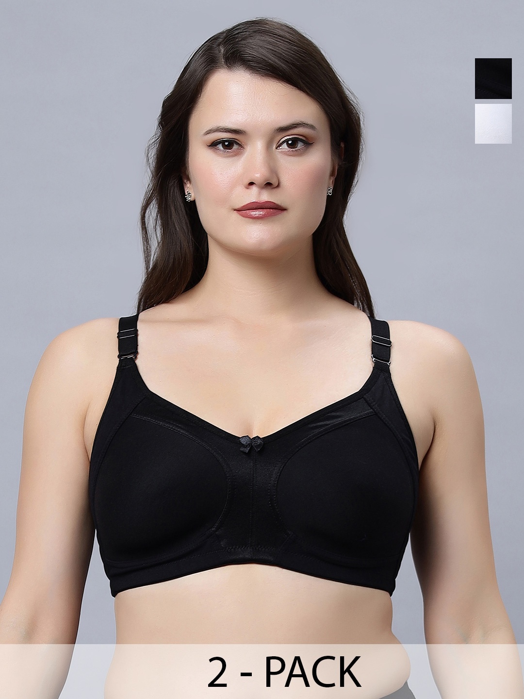 

In Care Pack Of 2 Full Coverage Non Padded Pure Cotton T-shirt Bra With All Day Comfort, Black