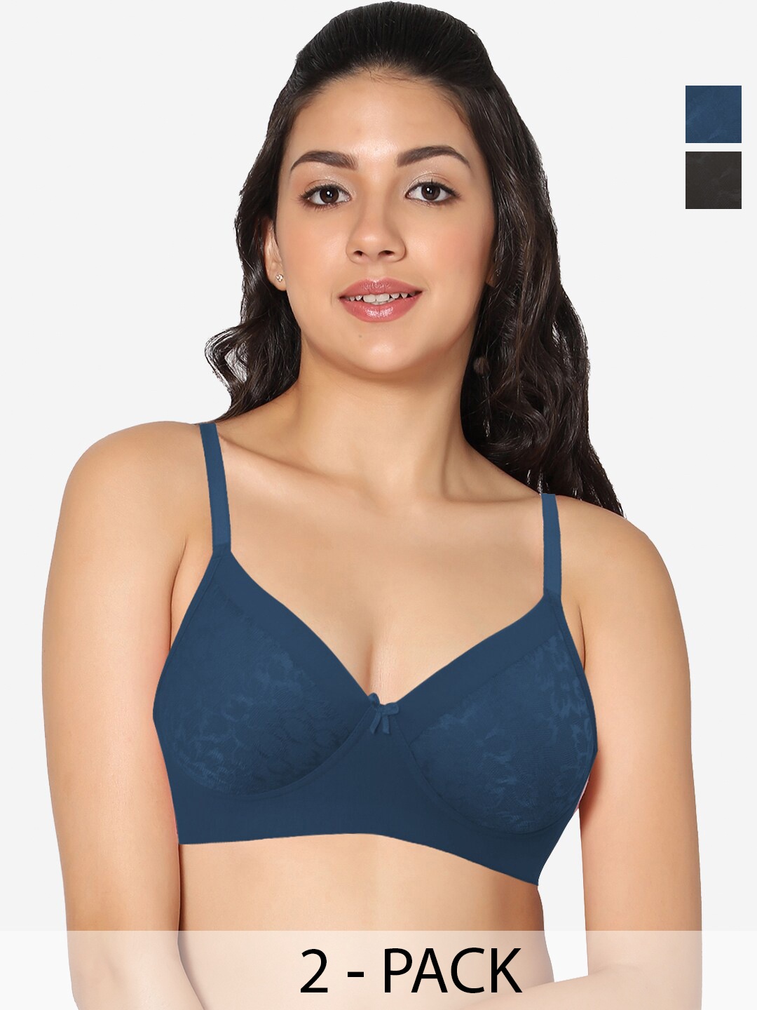

In Care Pack Of 2 Lace Heavily Padded Pure Cotton Push-Up Bra With All Day Comfort, Blue