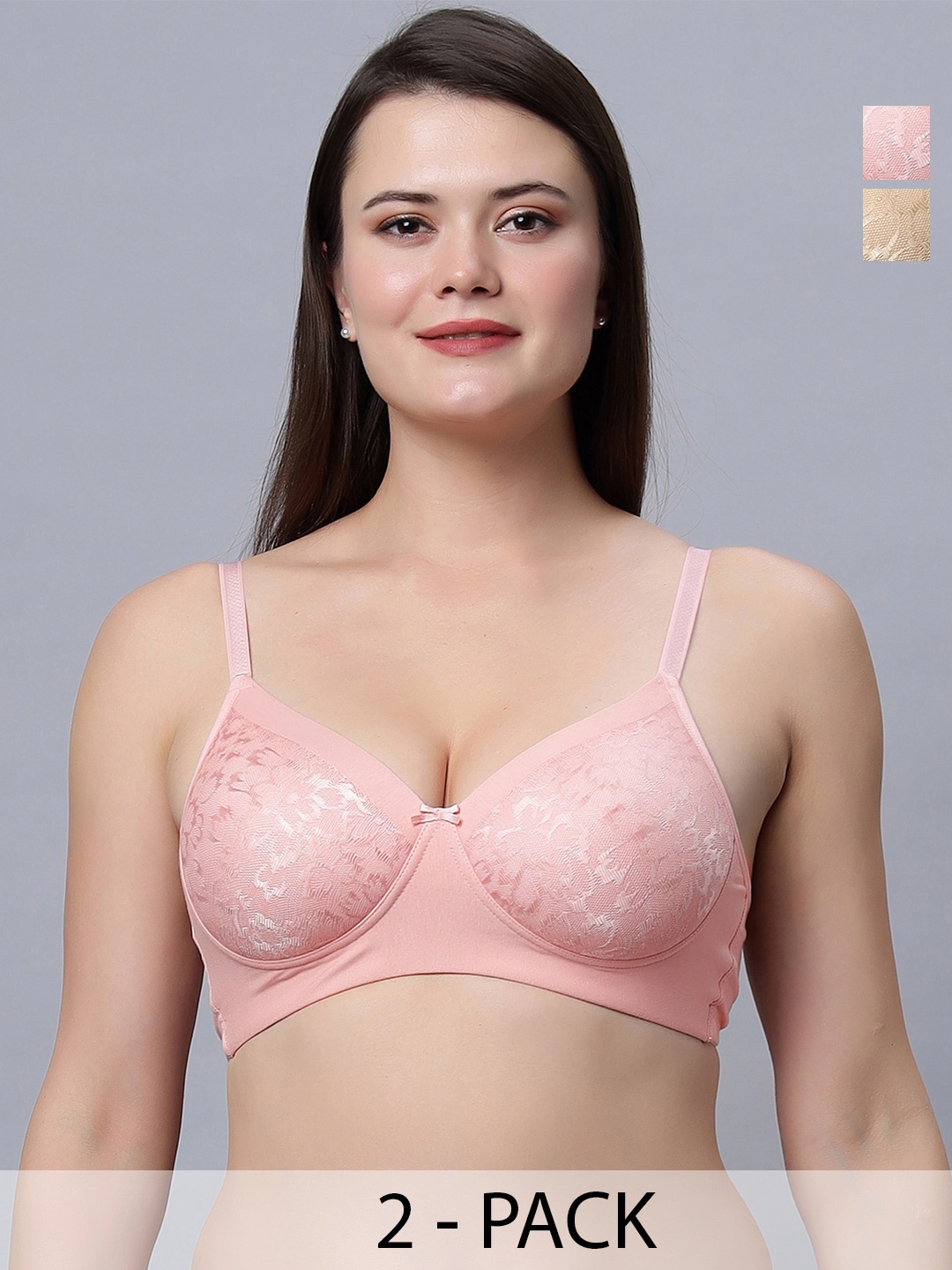 

In Care Pack Of 2 Lace Heavily Padded Pure Cotton Push-Up Bra With All Day Comfort, Pink