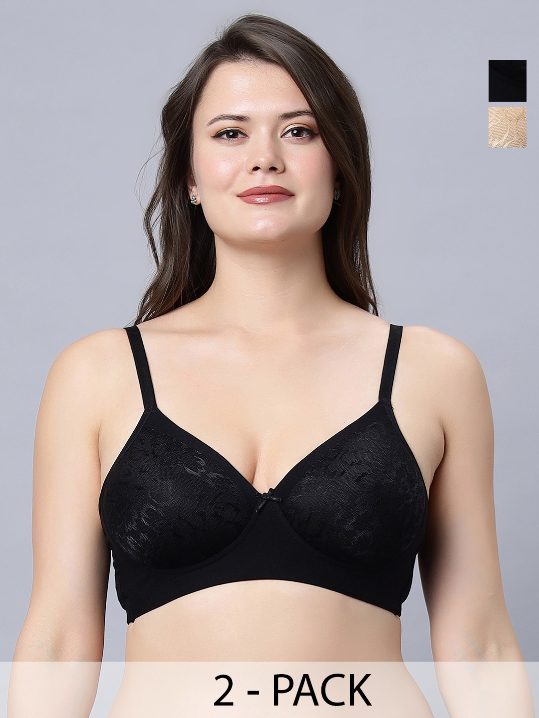 

In Care Pack Of 2 Lace Heavily Padded Pure Cotton Push-Up Bra With All Day Comfort, Black