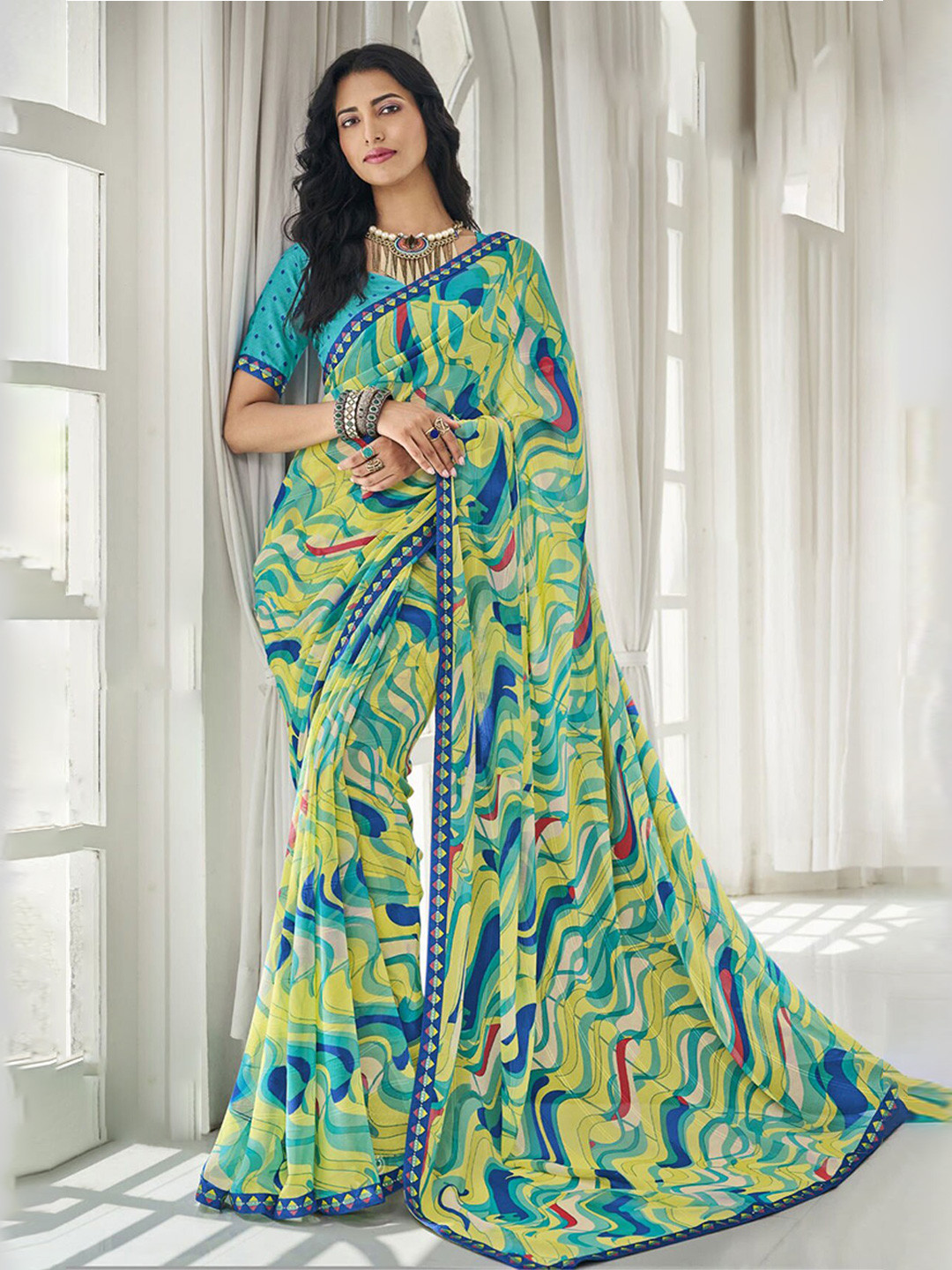 

Anouk Abstract Printed Leheriya Saree, Green