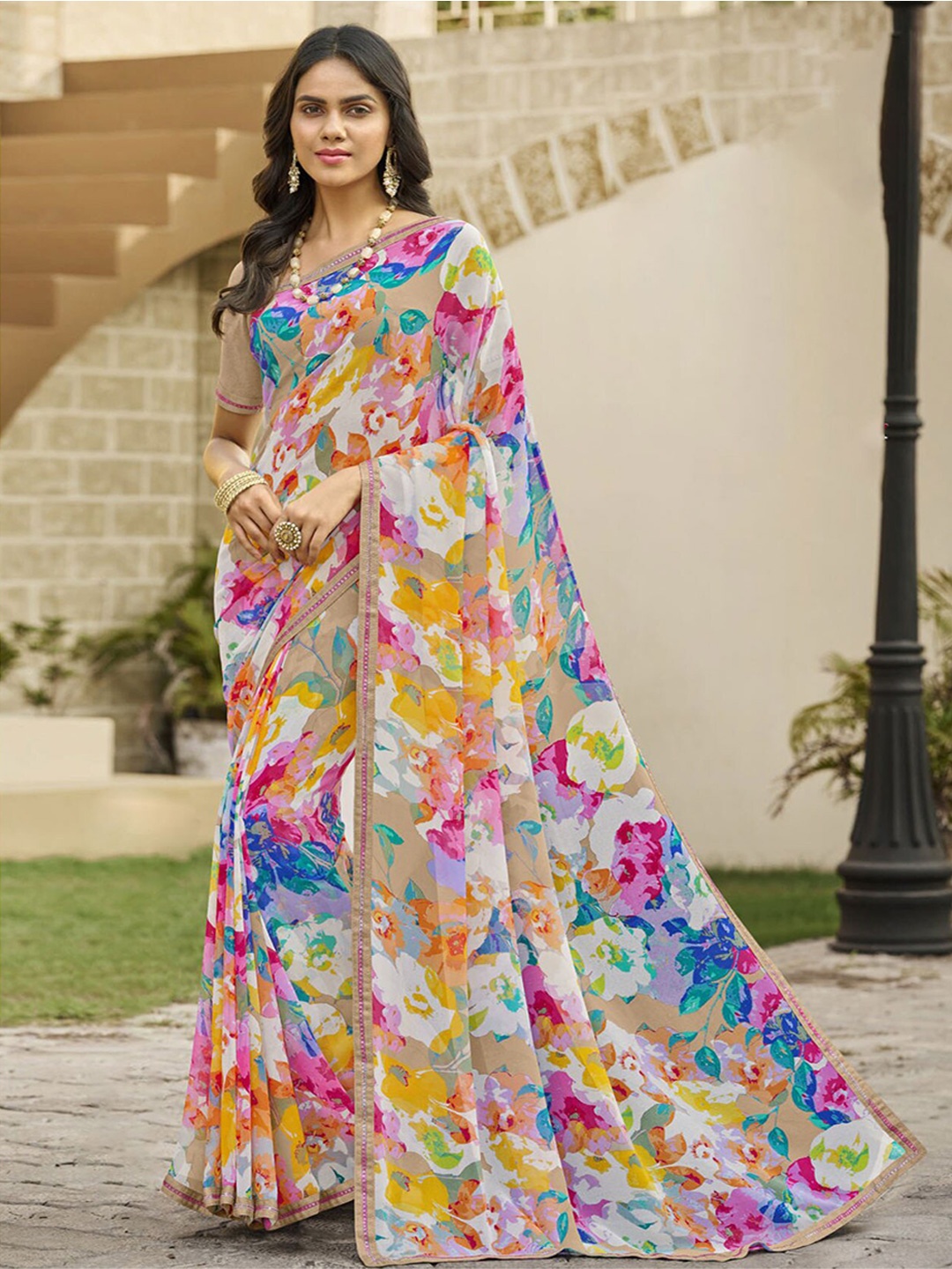 

Anouk Floral Printed Saree, Pink