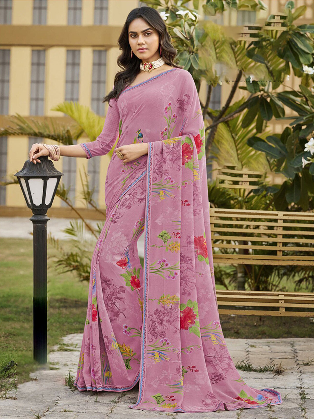 

Anouk Floral Printed Saree, Pink