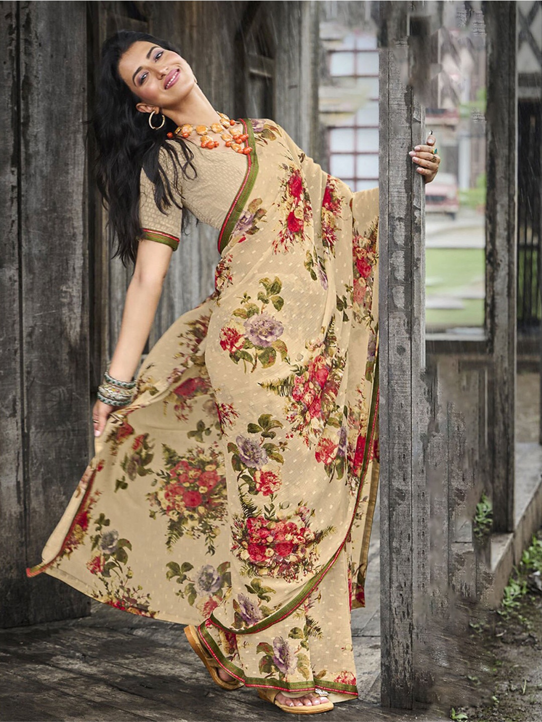 

Anouk Floral Printed Saree, Beige