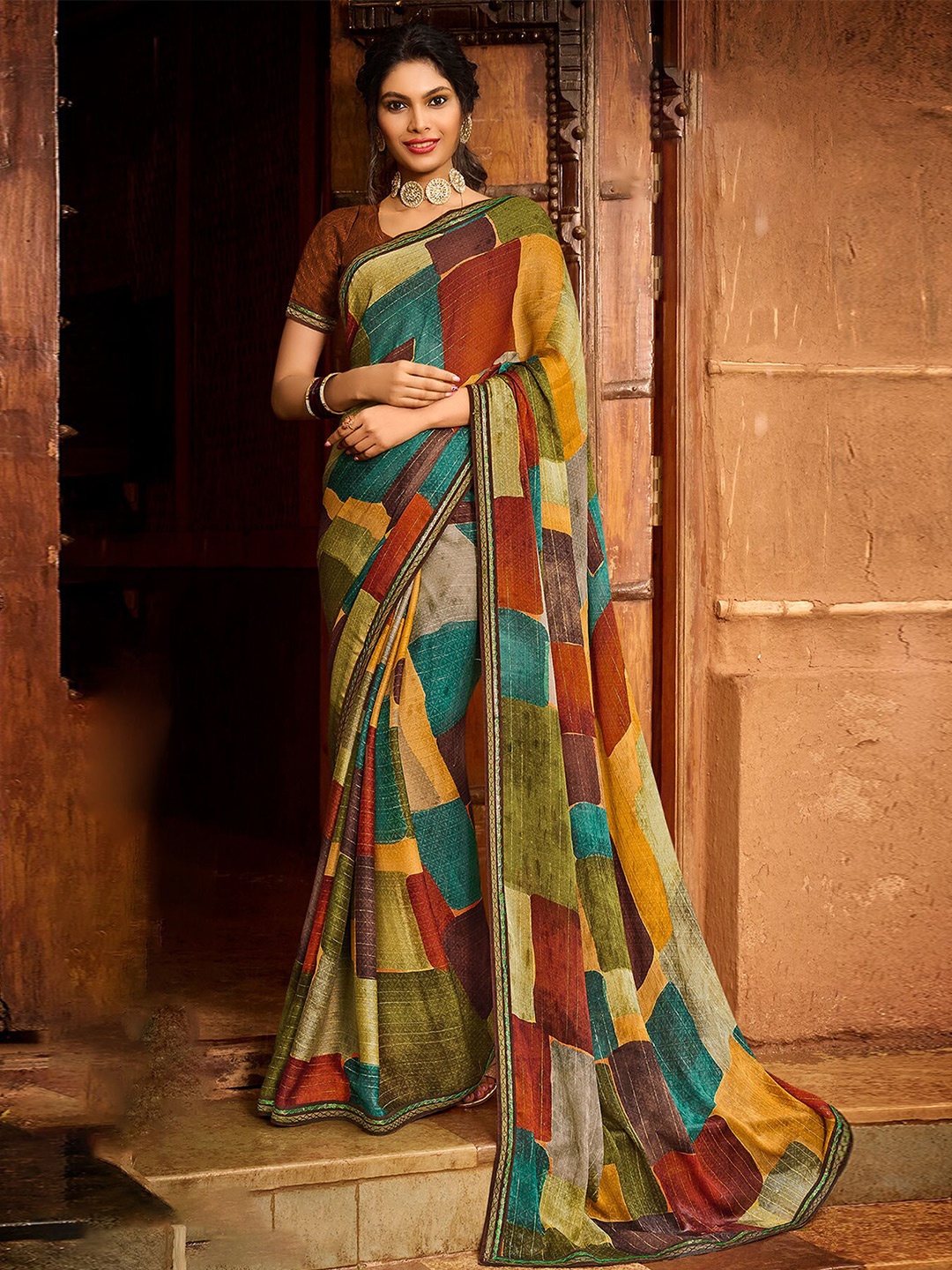 

Anouk Geometric Printed Saree, Yellow
