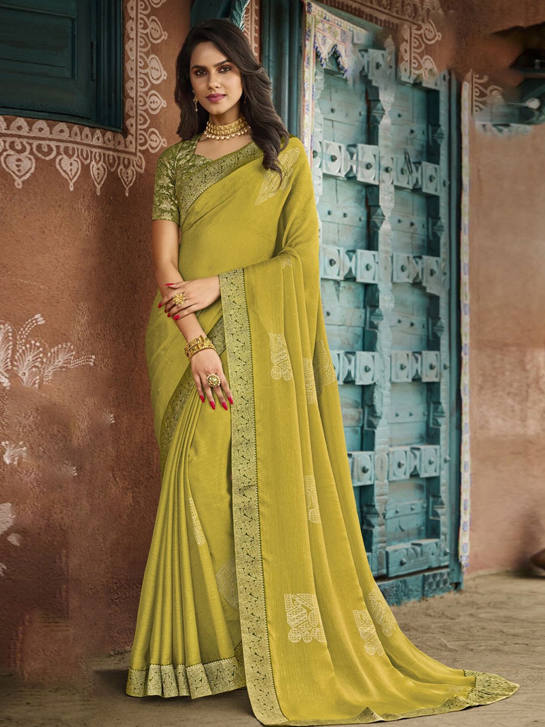 

Anouk Yellow Embellished Woven Design Saree