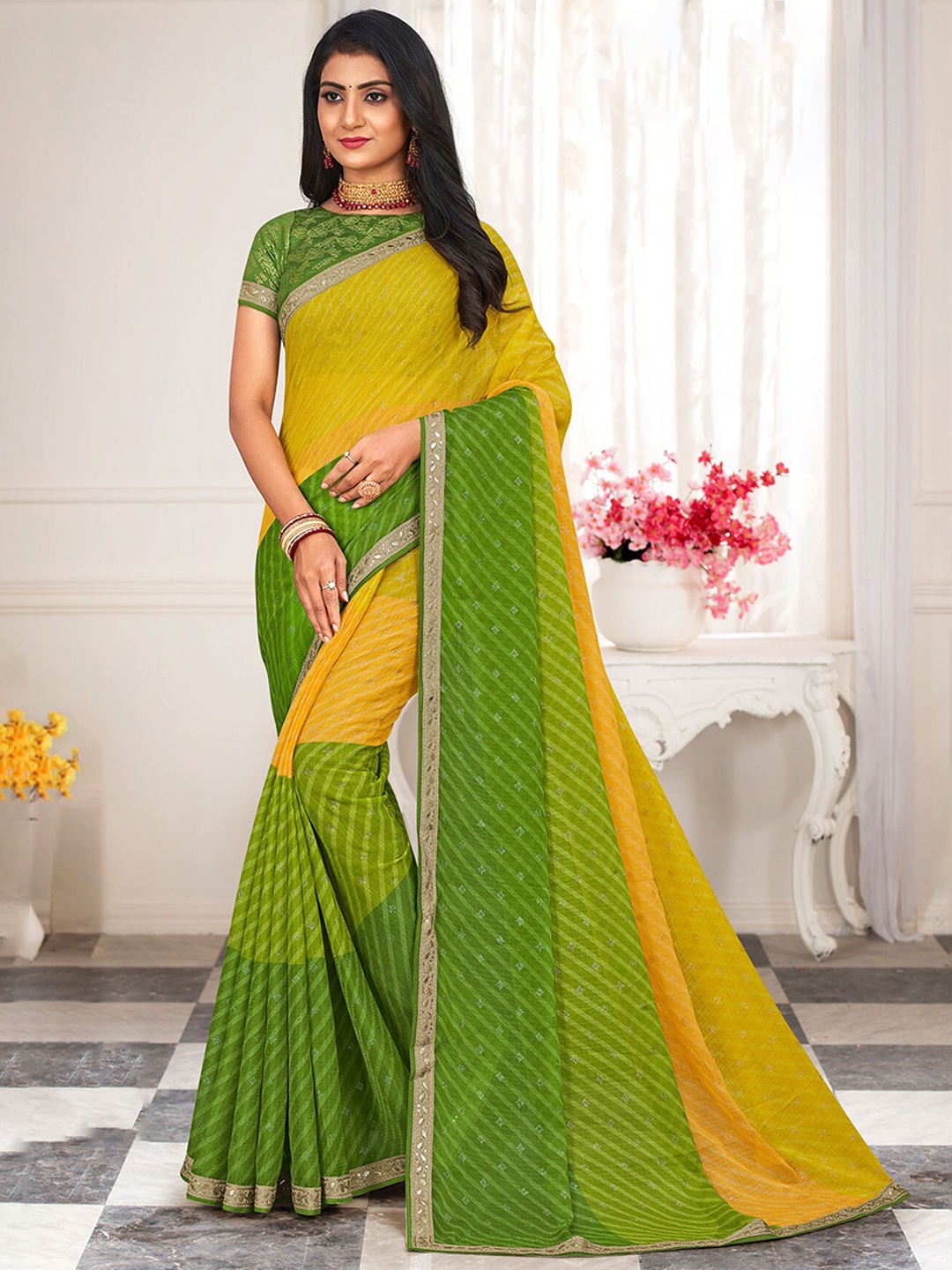 

Anouk Leheriya Printed Saree, Green