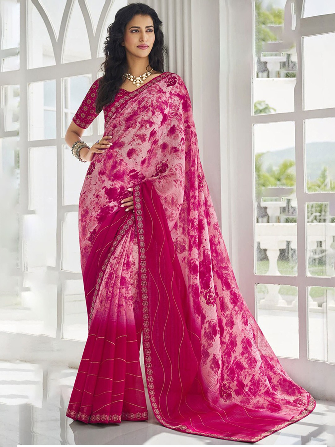 

Anouk Tie and Dye Printed Saree, Pink