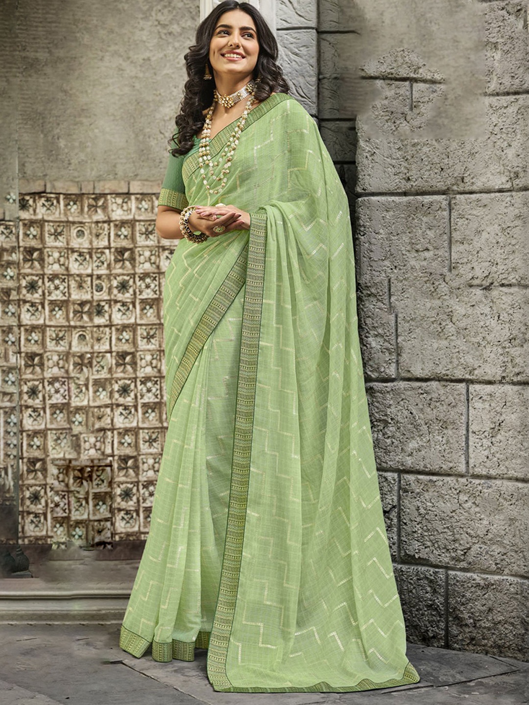 

Anouk Geometric Printed Saree, Green