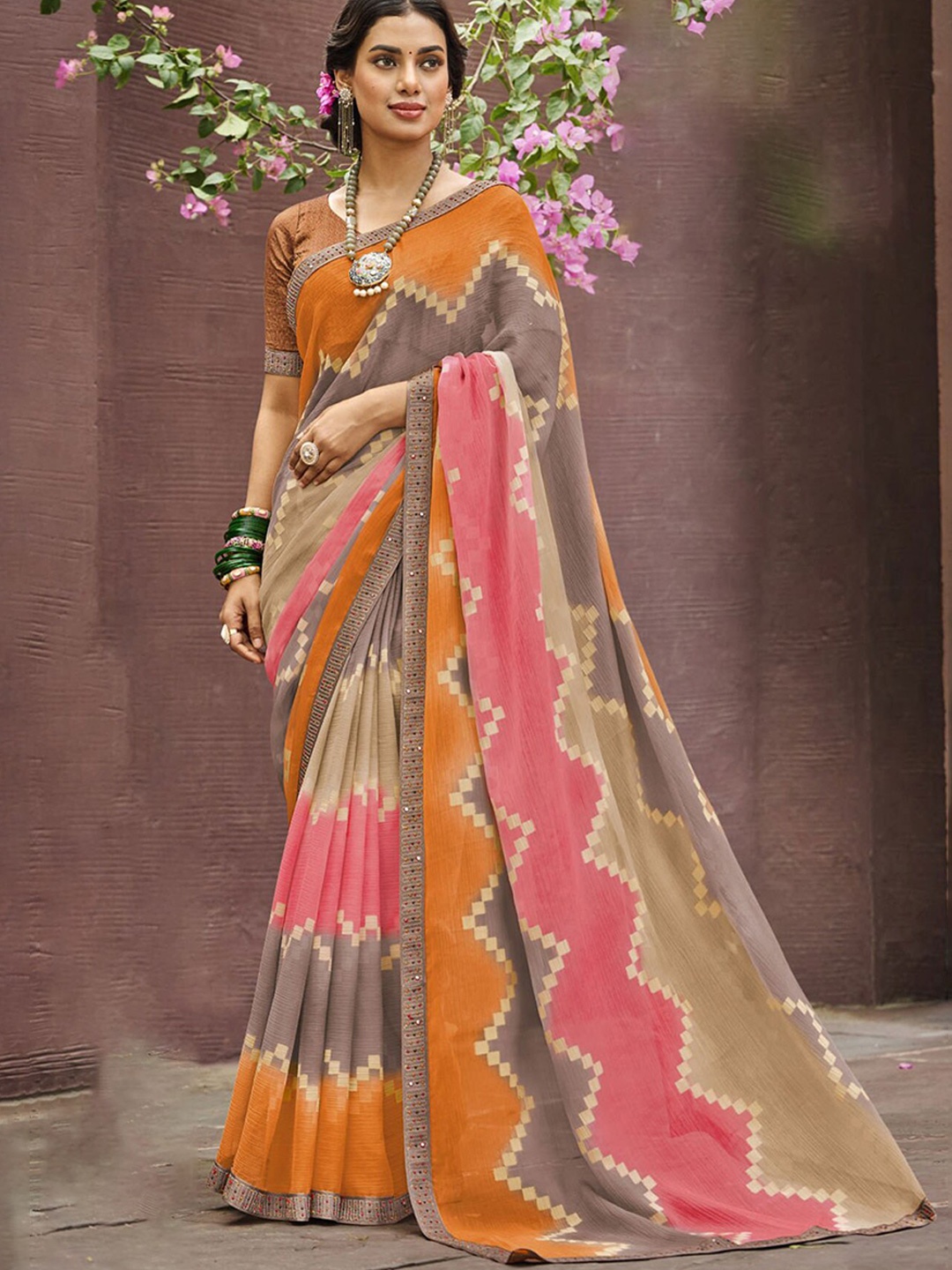 

Anouk Geometric Printed Saree, Orange