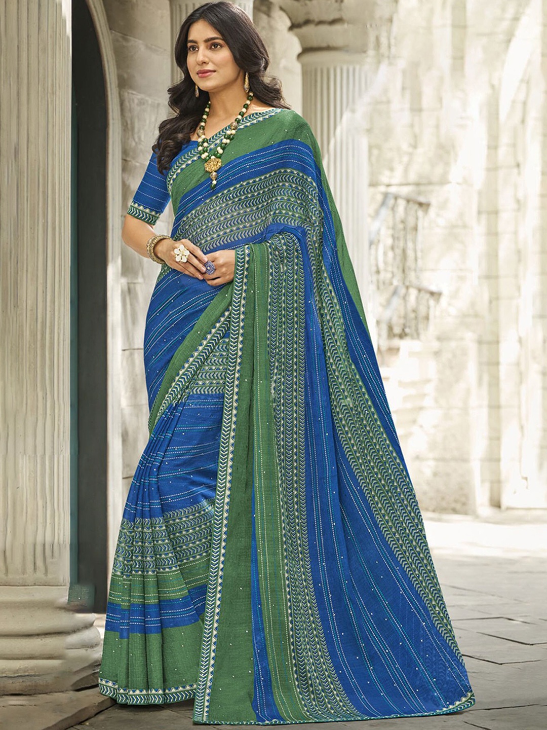 

Anouk Blue Leheriya Mukaish Printed Saree