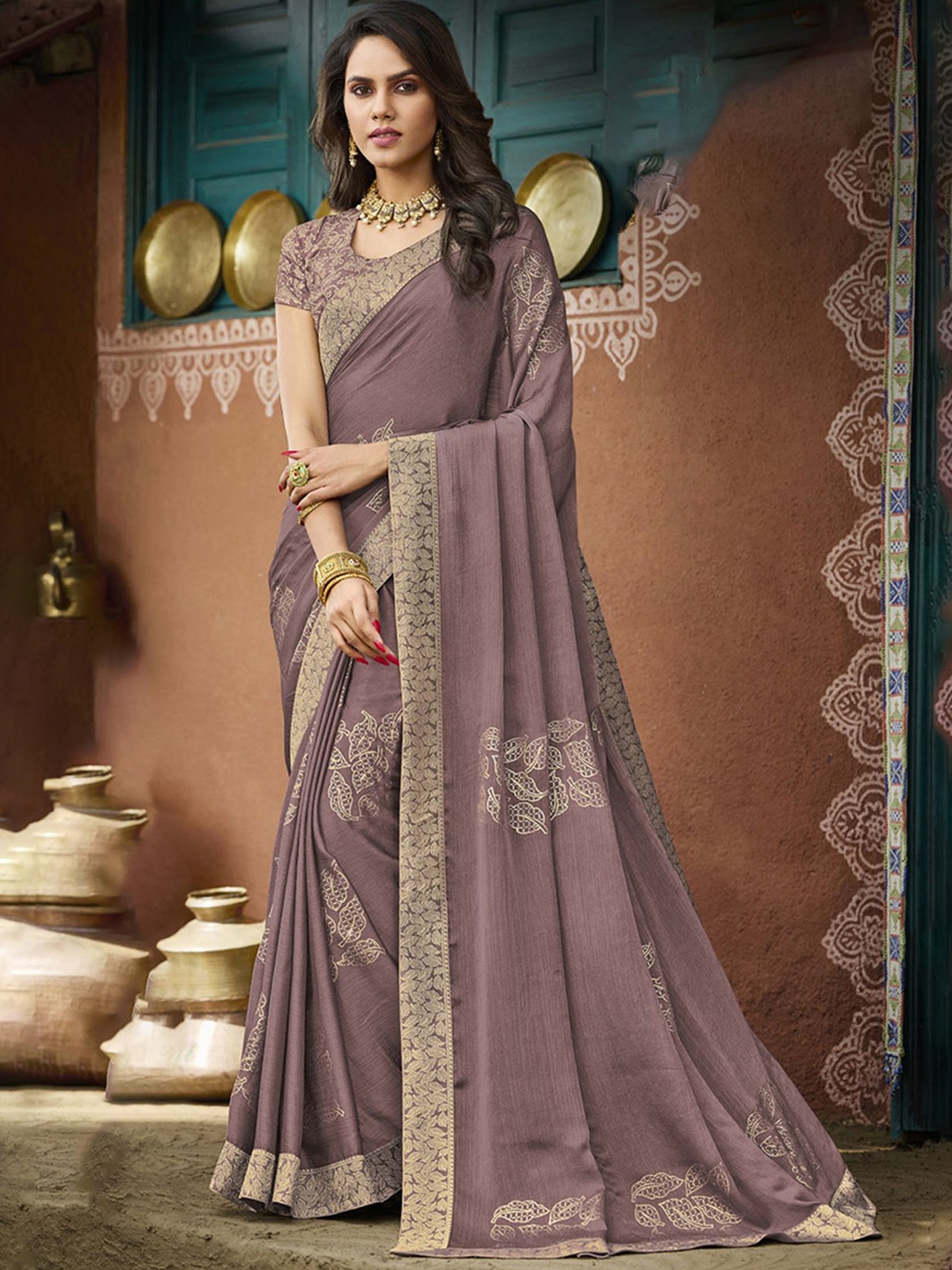 

Anouk Mauve Ethnic Motifs Printed Saree