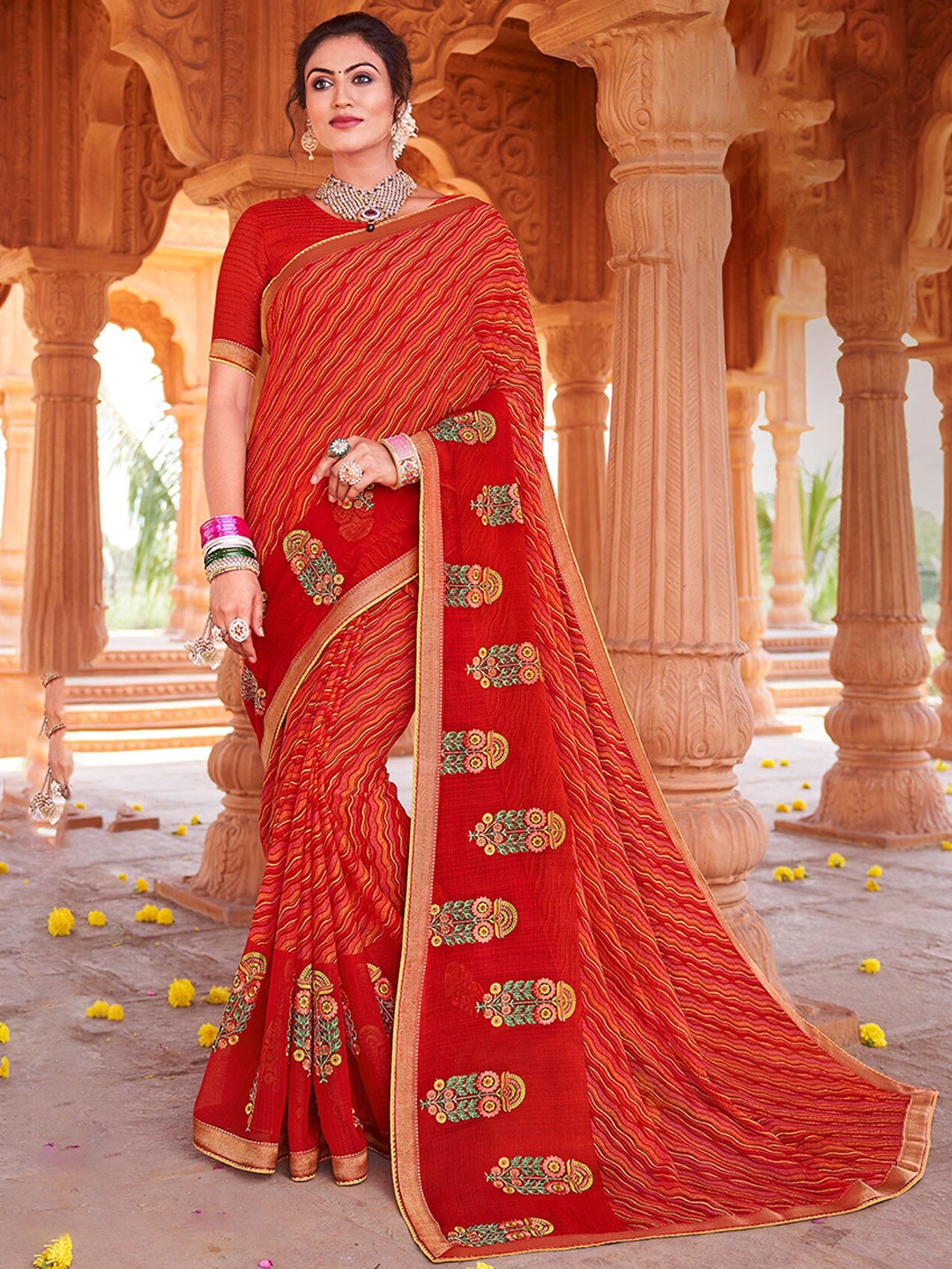 

Anouk Red Leheriya Embroidered Saree