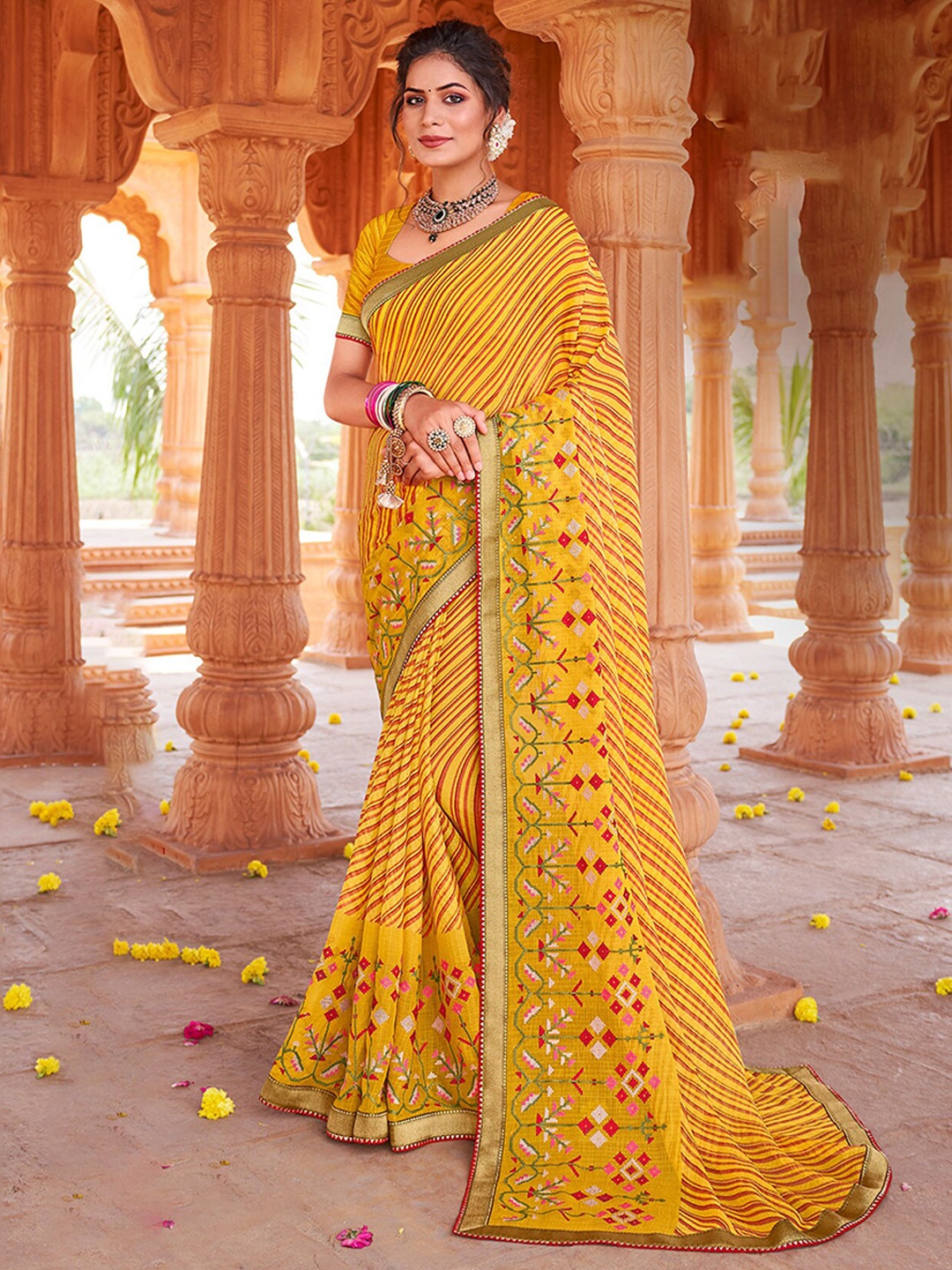 

Anouk Leheriya Printed Saree, Yellow