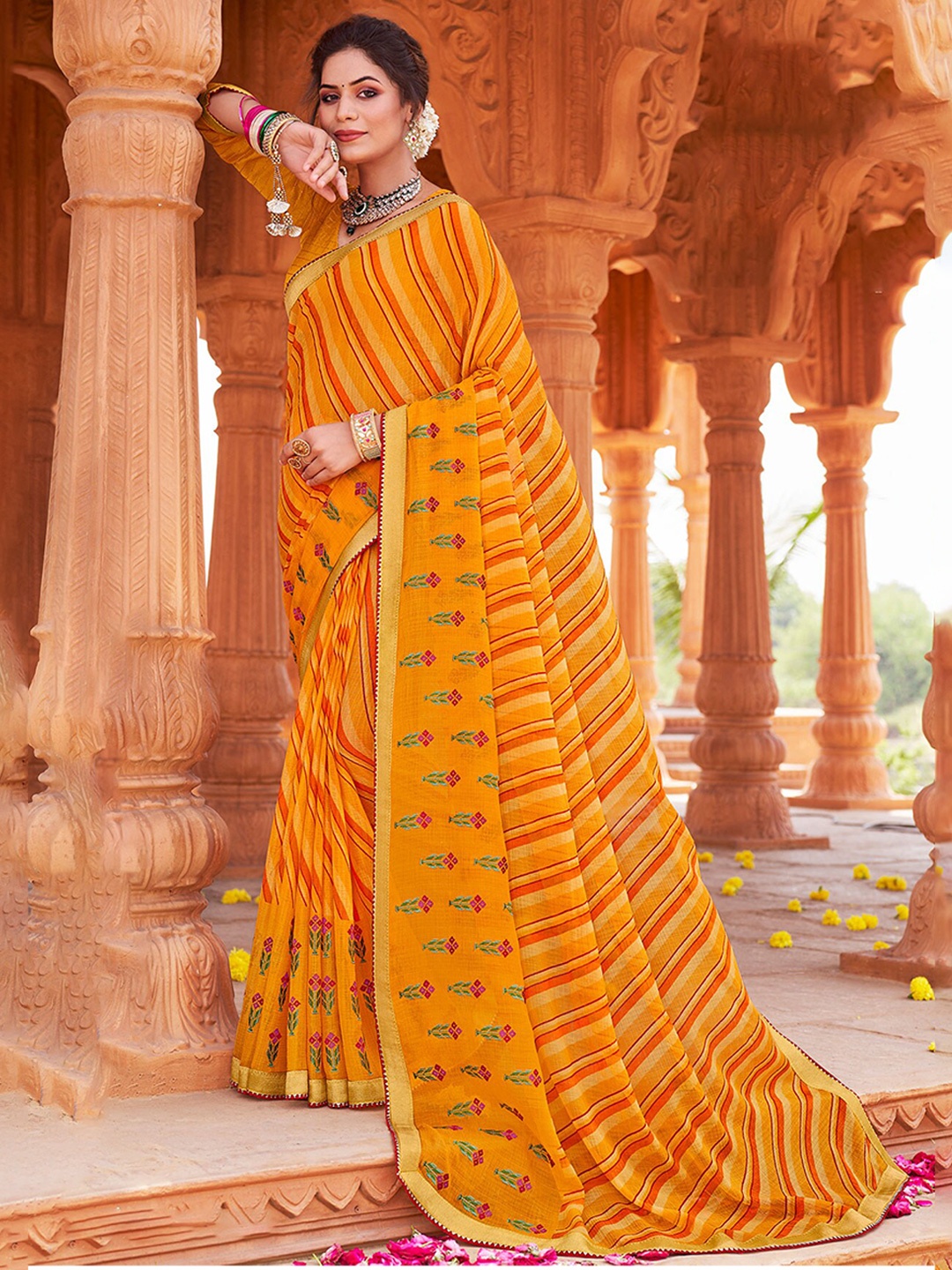 

Anouk Leheriya Printed Gotta Patti Saree, Mustard