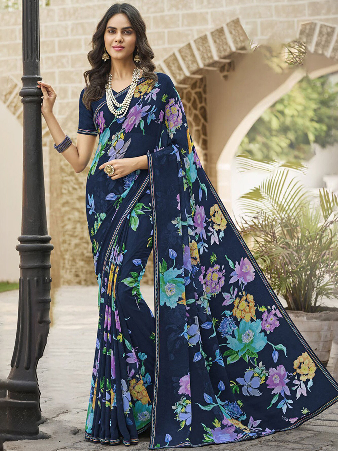 

Anouk Floral Printed Saree, Blue