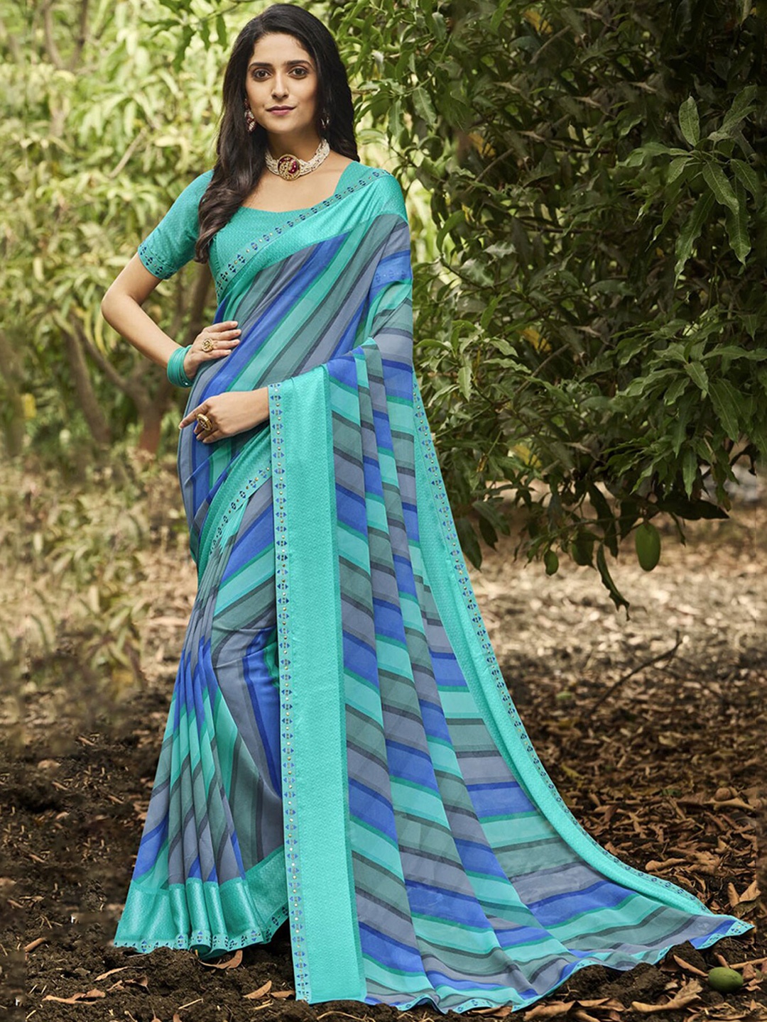 

Anouk Leheriya Printed Embellished Saree, Blue