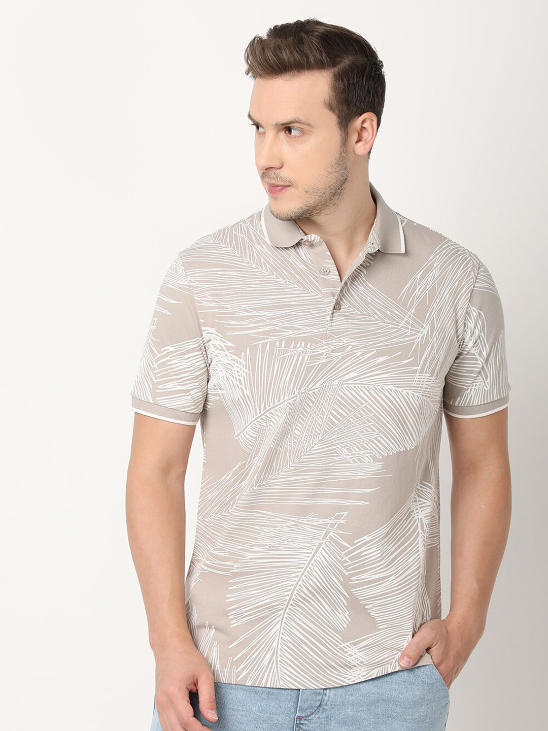 

R&B Striped Polo Collar Short Sleeves Cotton T-shirt, Black