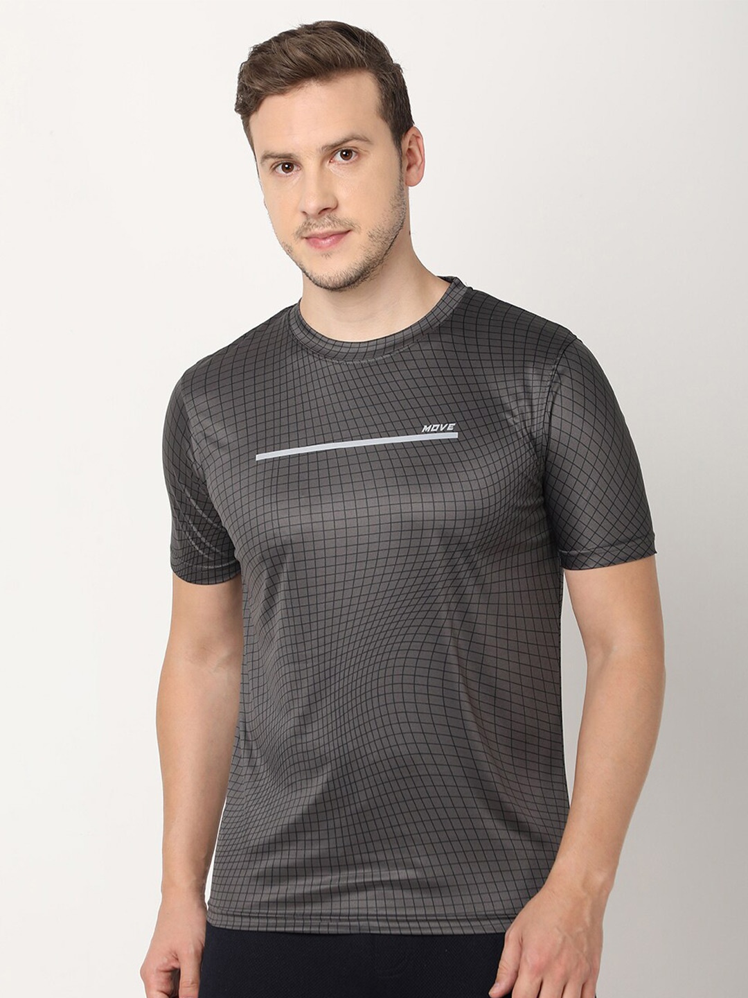 

R&B Geometric Round Neck Short Sleeves T-shirt, Grey