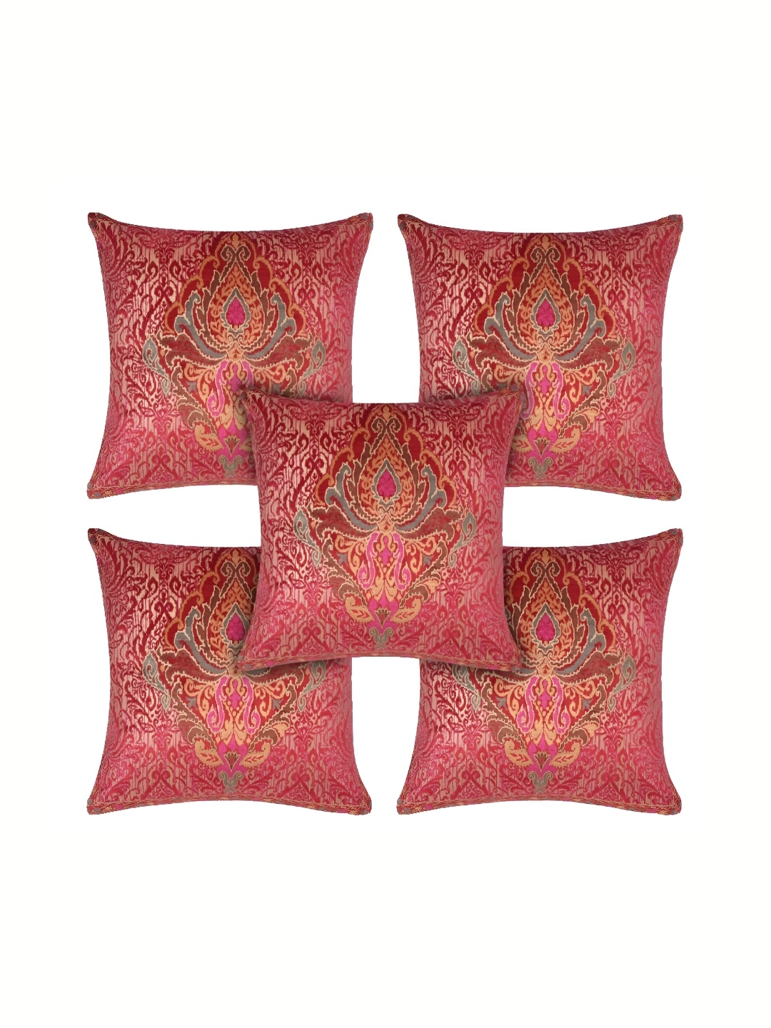 

TANLOOMS Pink & Orange 5 Pieces Floral Velvet Square Cushion Covers