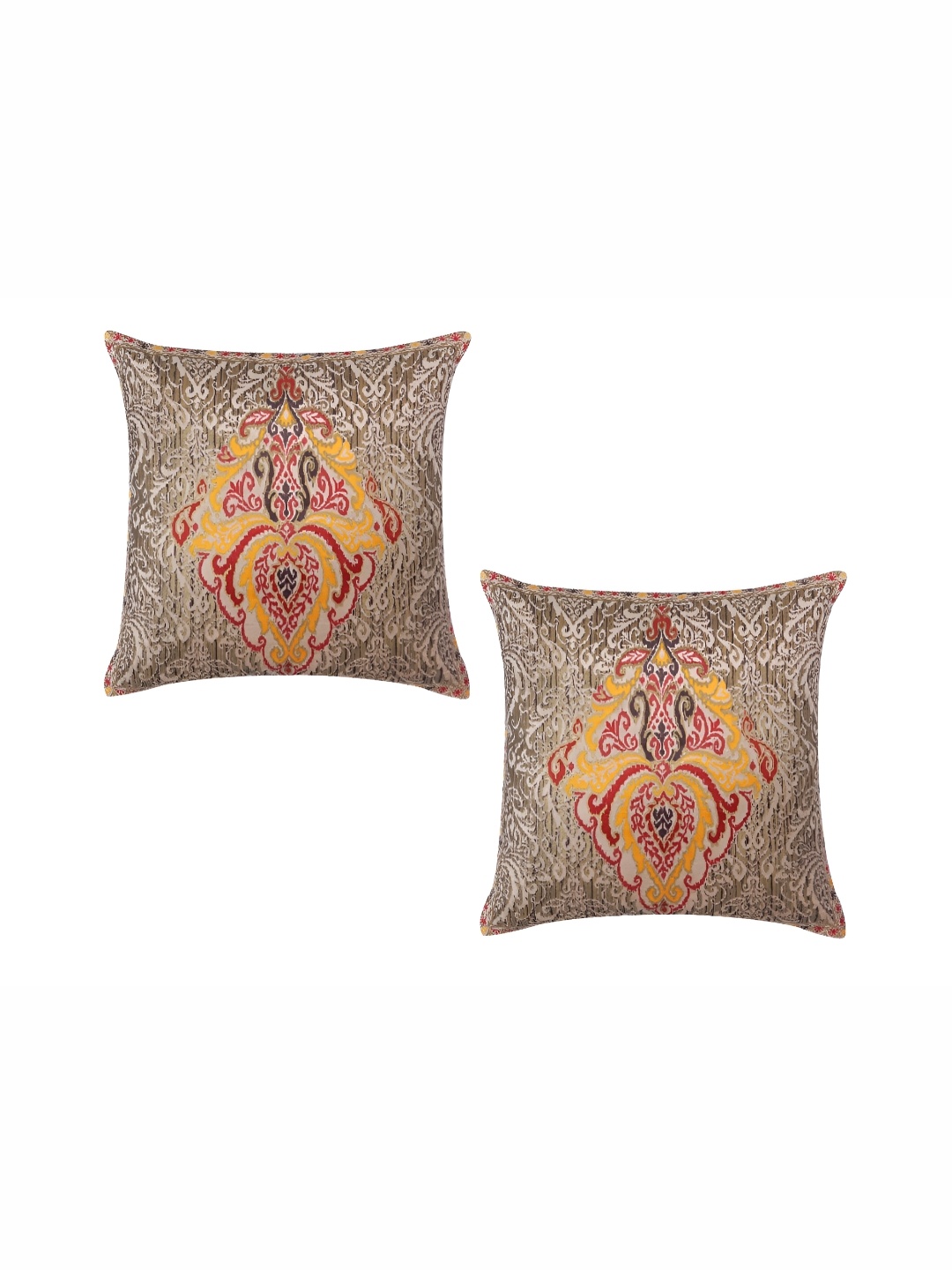 

TANLOOMS Cream-Coloured & Yellow 2 Pieces Ethnic Velvet Square Cushion Covers