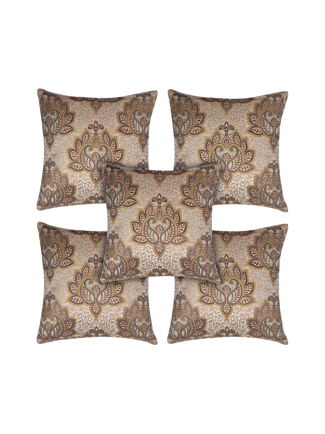 

TANLOOMS Brown & Yellow 5 Pcs Velvet Square Cushion Covers