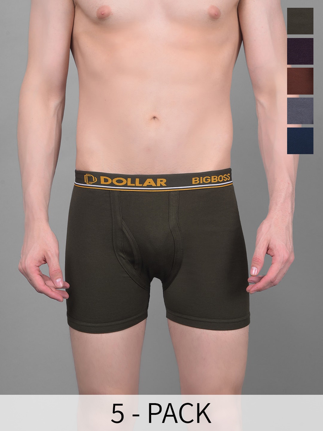 

Dollar Bigboss Men Pack of 5 Combed Cotton Knitted Trunk- MBTR-07-RIBRSD, Assorted