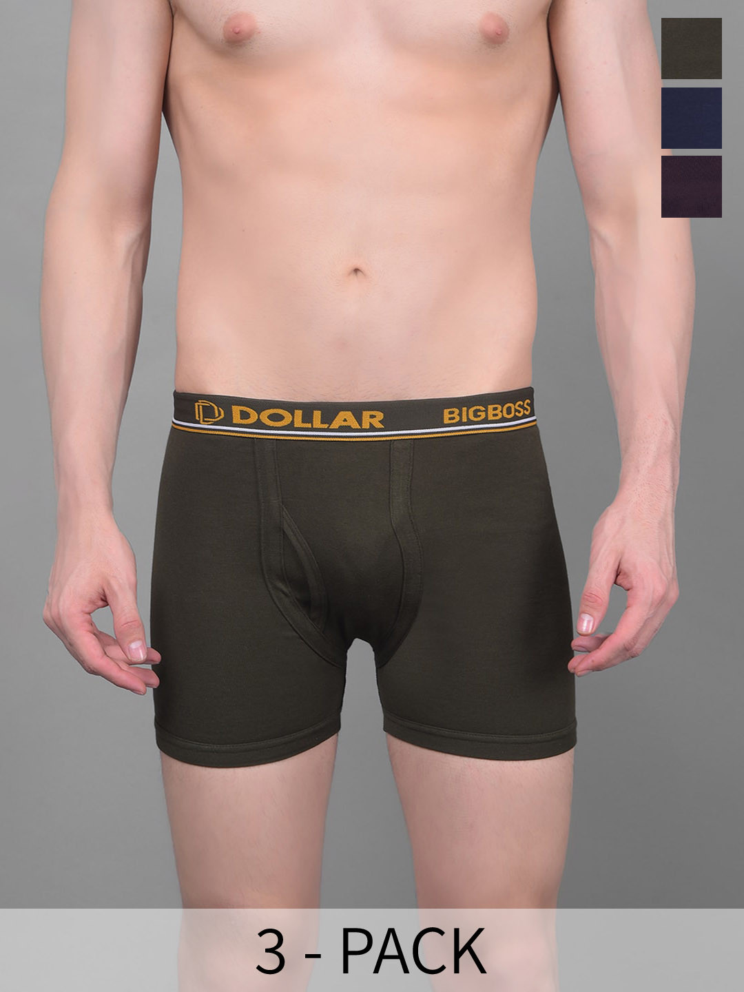 

Dollar Bigboss Men Solid Pack of 3 Combed Cotton Knitted Trunk MBTR-07-RIBRSD-PO3-CO1-S24, Assorted