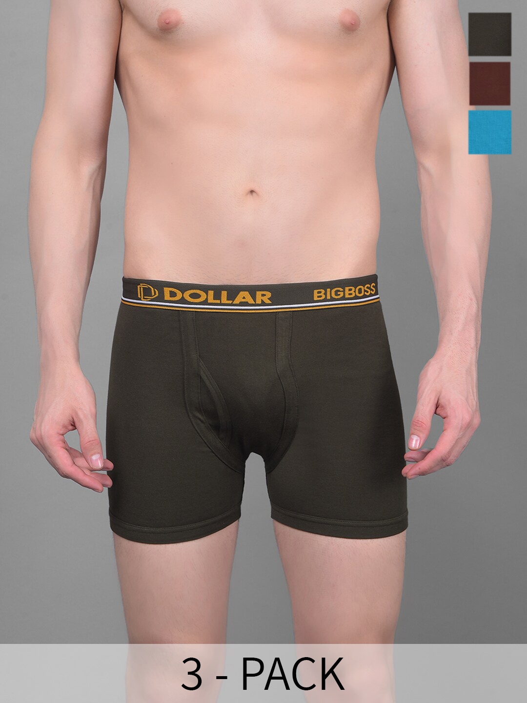 

Dollar Bigboss Men Solid Pack of 3 Combed Cotton Knitted Trunk, Assorted