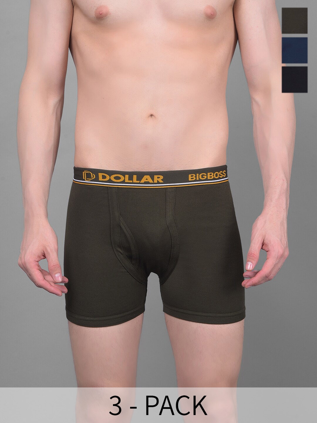 

Dollar Bigboss Men Solid Pack of 3 Combed Cotton Knitted Trunk, Assorted