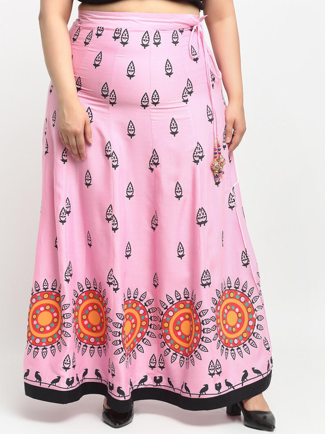 

Flambeur Plus Size Floral Printed Flared Maxi Skirt, Pink