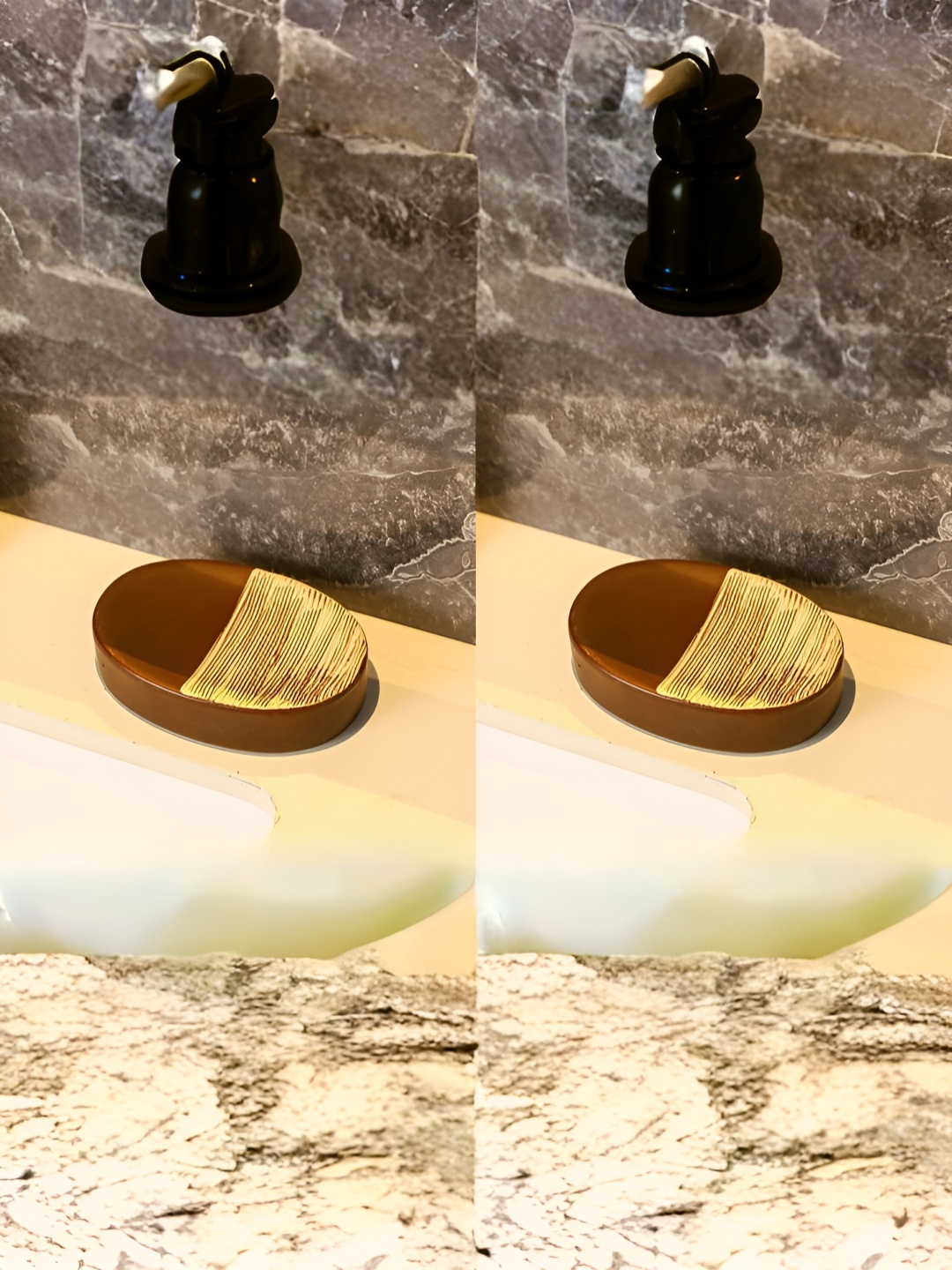 

USHA SHRIRAM Khaki & Beige 2 Pieces Printed Ceramic Soap Dishs