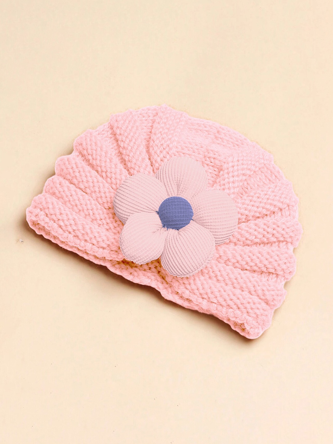 

SYGA Infants Self Design Wool Warm Knitted Stretchable Floral Beanie, Peach