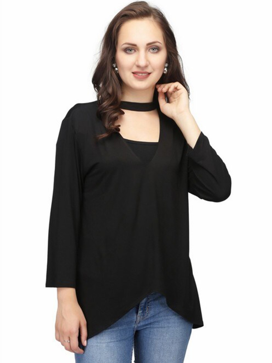 

Karmic Vision V-Neck Long Sleeves Top, Black